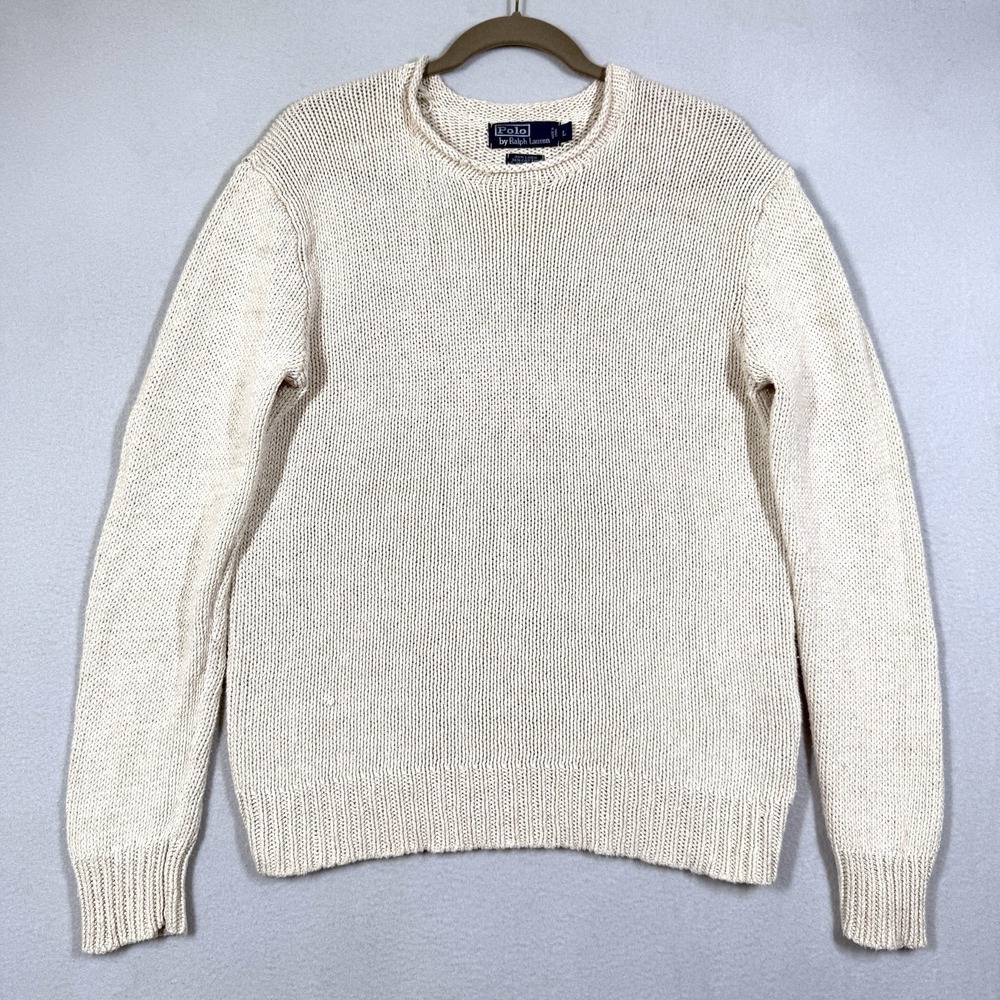 Vintage Polo Ralph Lauren Sweater Men Large Chunky Rollneck Linen Silk Fisherman